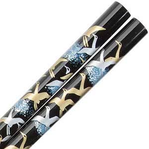 Cranes on Black Japanese Style Chopsticks