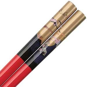Cranes and Ocean Red Japanese Style Chopsticks